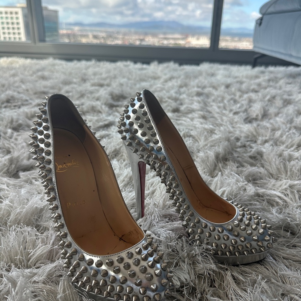 Christian Louboutin Silver Spiked Women's Heels